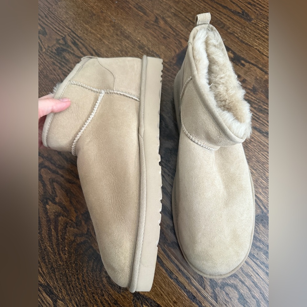 NEW UGG MUSTARD SEED CLASSIC ULTRA MINI SUEDE SHEEPSKIN BOOTS, MEN US 16~NEW - Picture 5 of 9